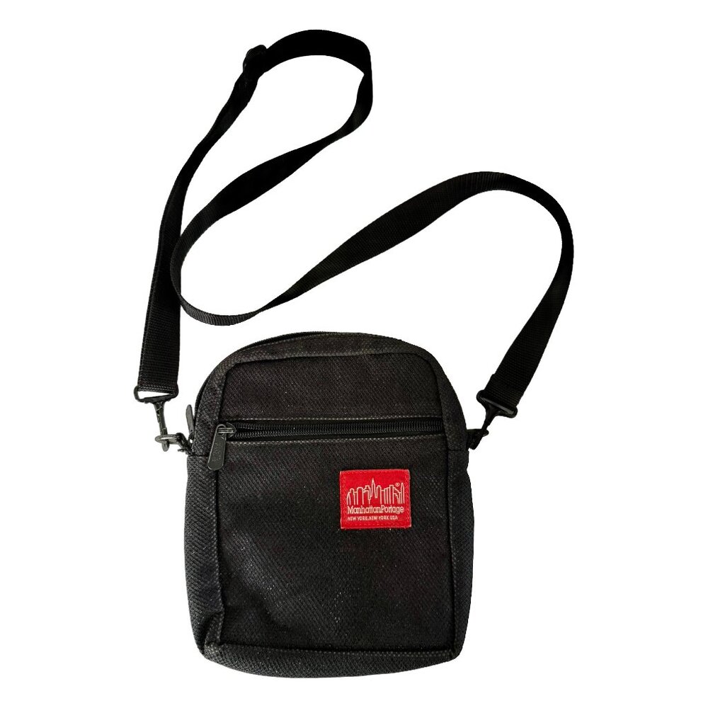 Black Glitter Manhattan Portage NYC Mini Crossbody Bag